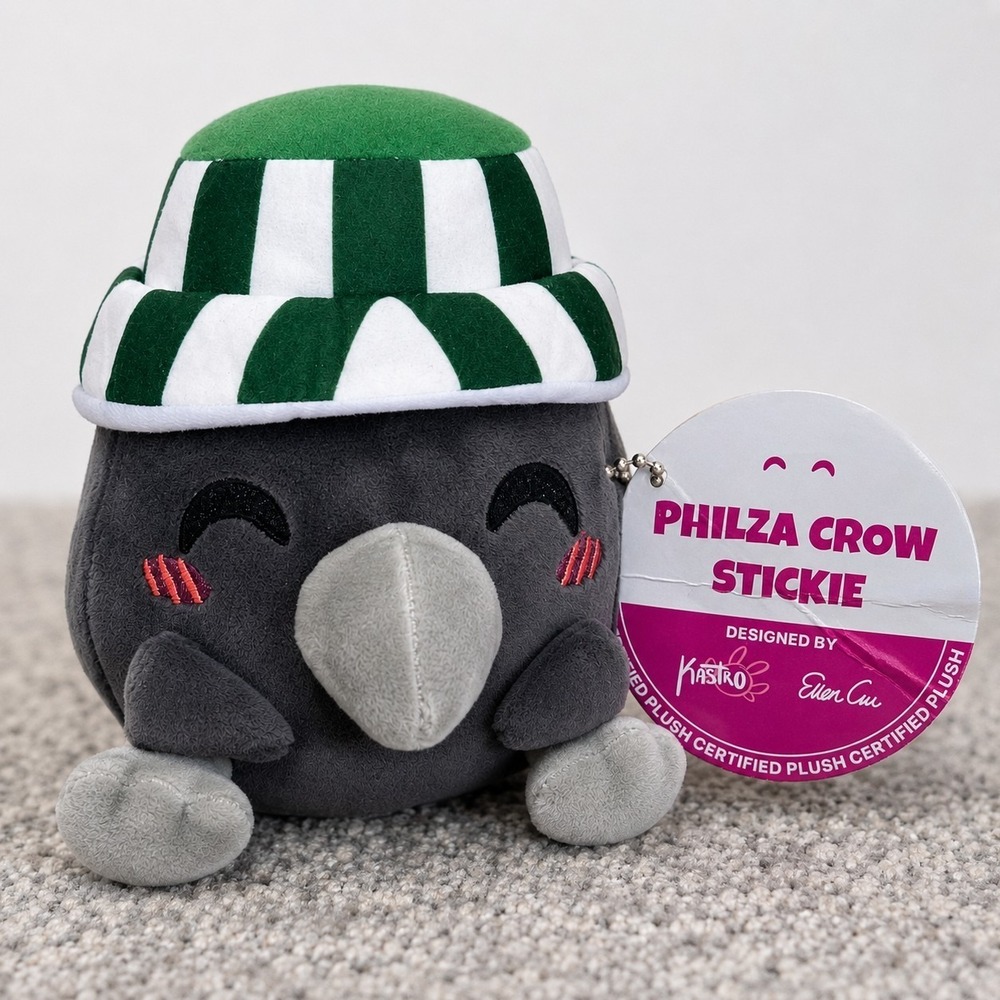 Youtooz Ph1lza Crow Stickie Plush Raven Minecraft YouTuber Green Stripe Hat 8"